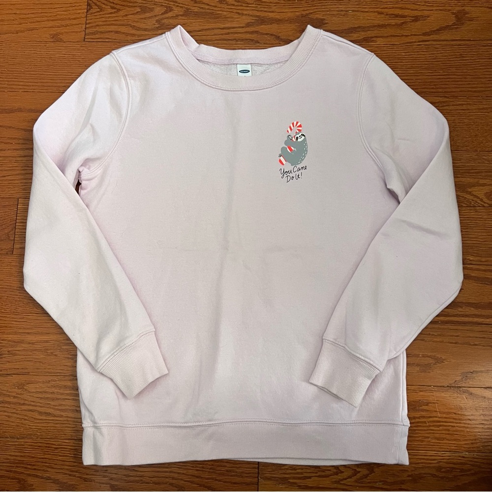 Old Navy Light Pink Sloth & Candy Cane Crewneck Sweater - Size Small